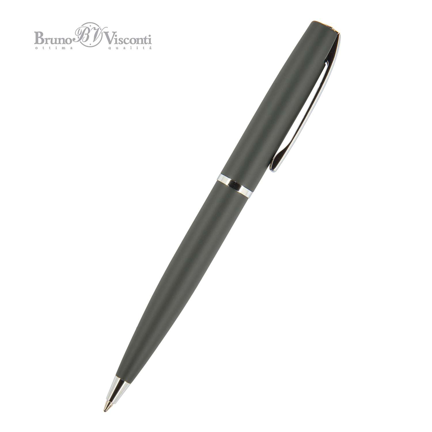Ручка шариковая Bruno Visconti Автоматическая sienna цвет корпуса серый 1 мм синий в футляре из экокожи - фото 4