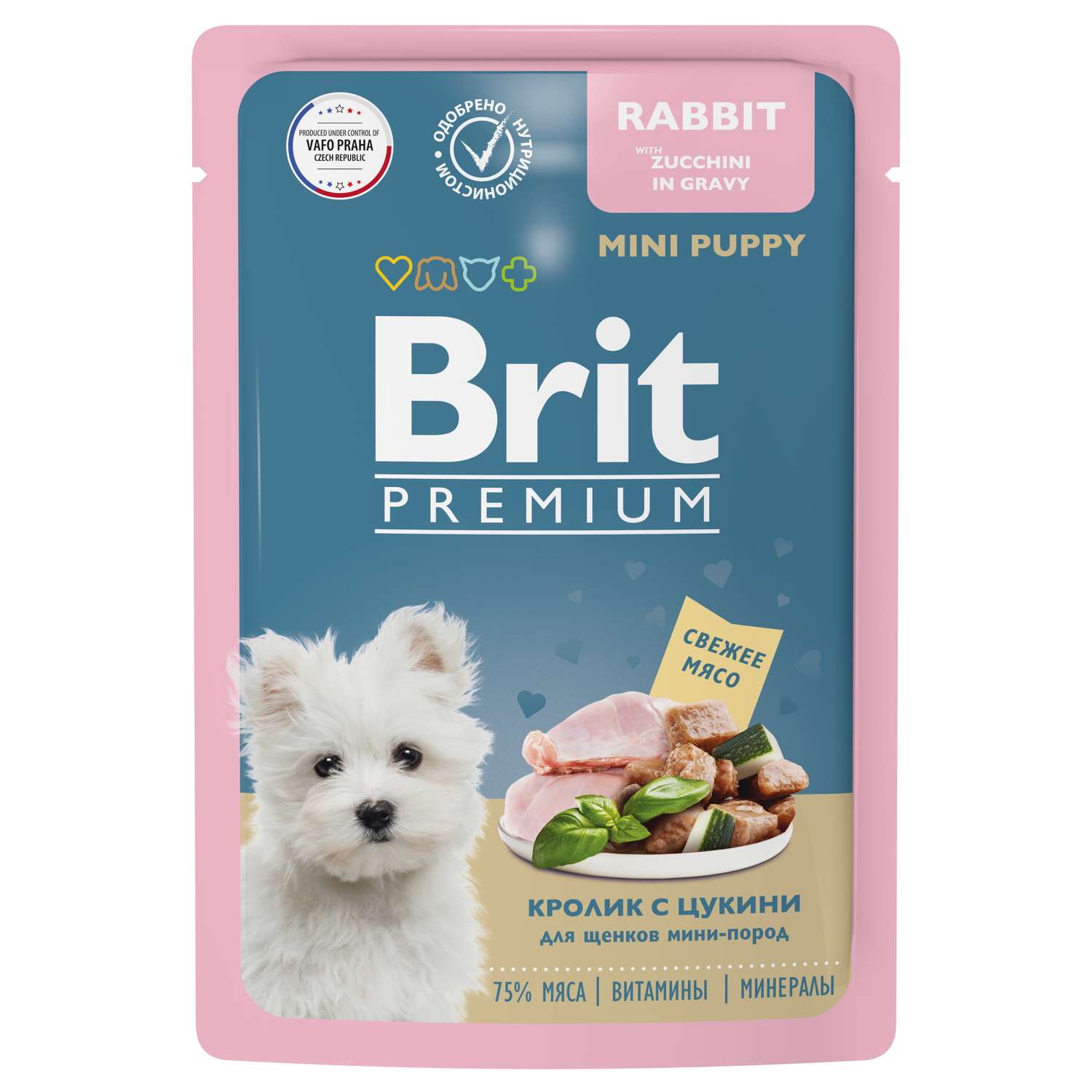 Корм для щенков Brit 85г Premium Dog миниатюрных пород кролик с цукини в соусе - фото 1