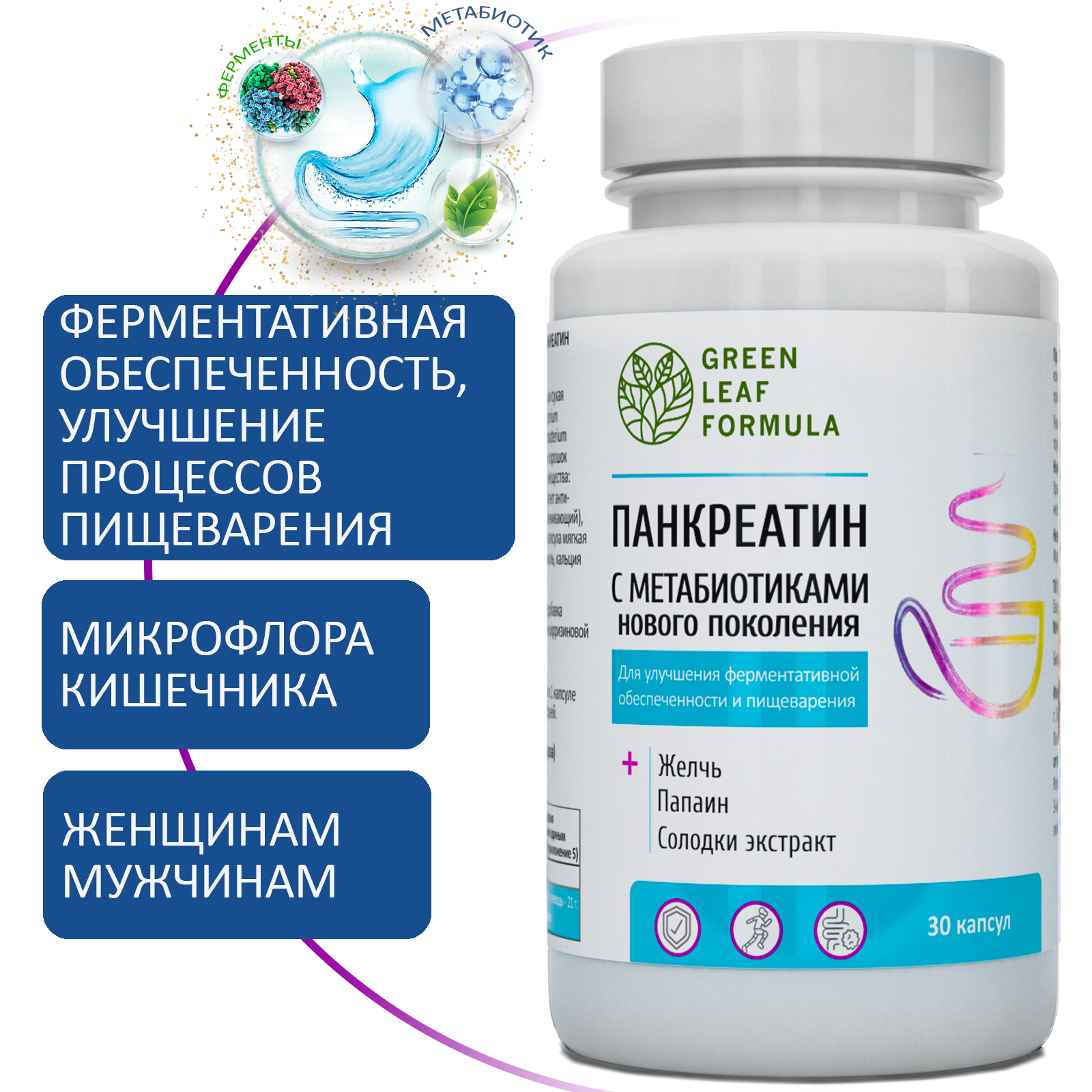 Набор для ЖКТ Green Leaf Formula Метабиотик и Панкреатин для микрофлоры кишечника и для иммунитета 2 банки - фото 10