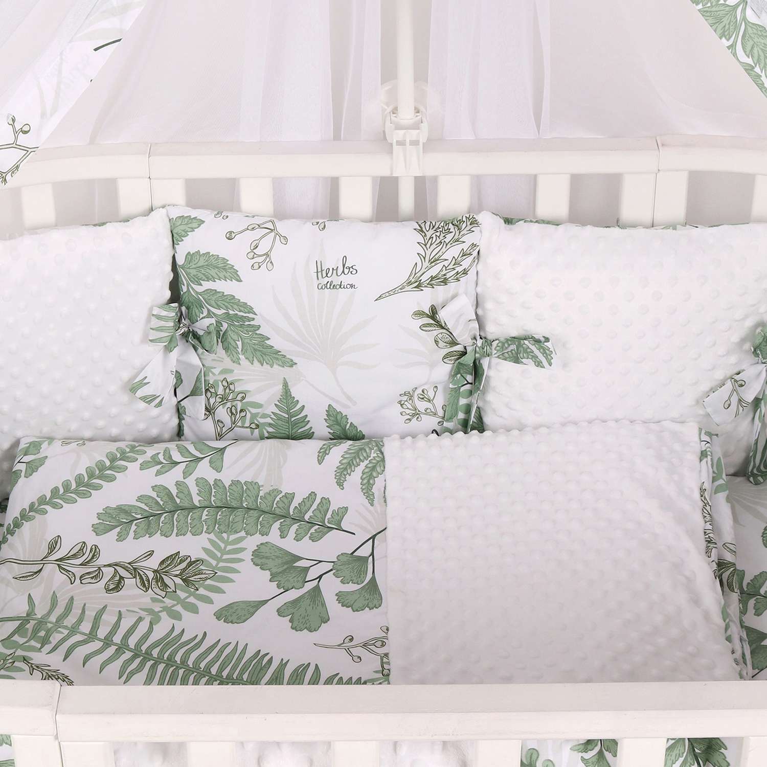 Комплект постельного белья Amarobaby Exclusive Soft Collection Папоротники 7предметов Белый-Зеленый - фото 8