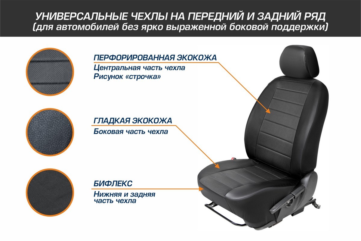 Универсальные чехлы AutoFlex для автомобильных сидений из эко-кожи комплект  4 шт SC.U4.TW1 купить по цене 3919 ₽ в интернет-магазине Детский мир