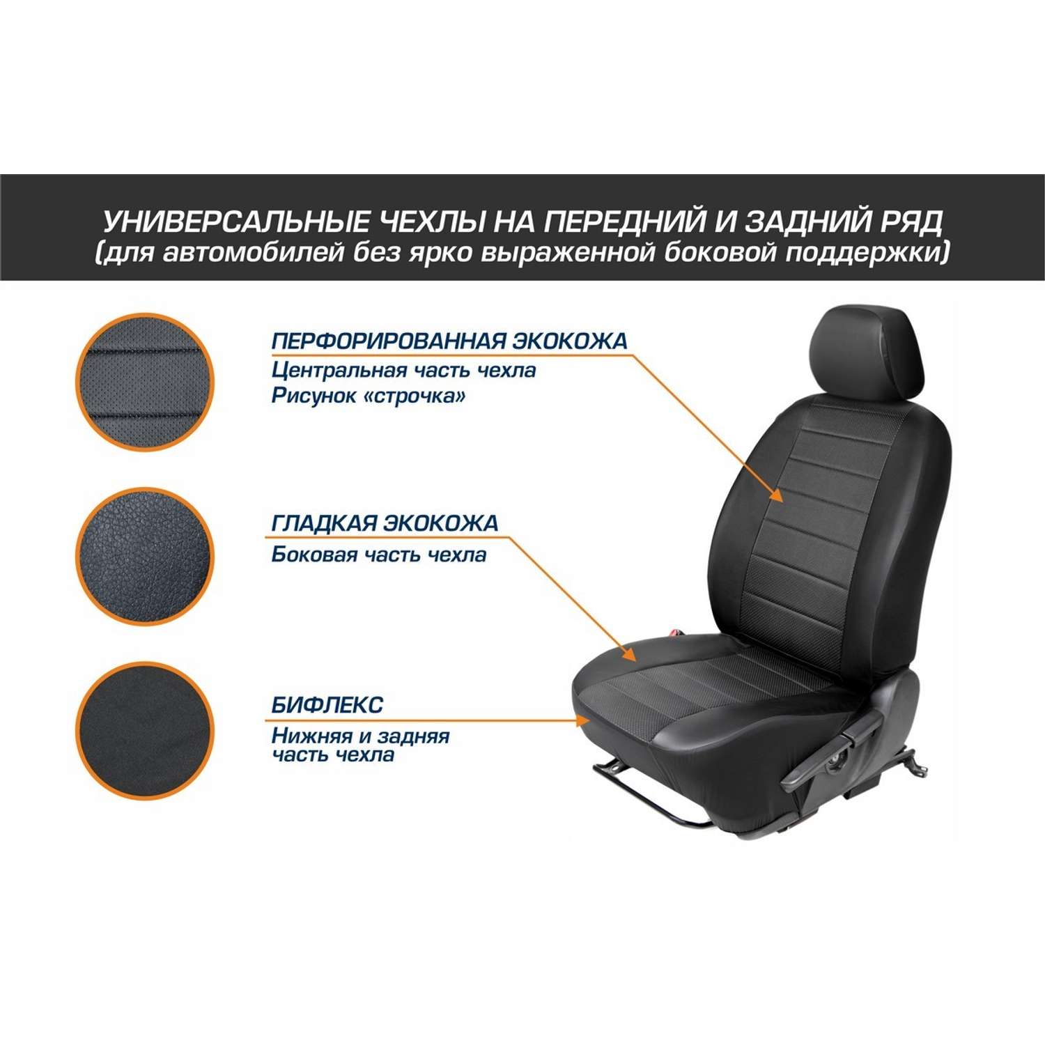 Универсальные чехлы AutoFlex для автомобильных сидений из эко-кожи комплект 4 шт SC.U4.TW1 - фото 2