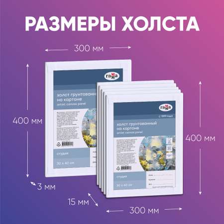 Набор холстов на картоне Гамма Студия 5 шт 30х40 см 100% хлопок 280 г/м2 мелкое зерно