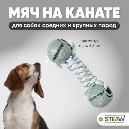 Игрушка для собак Stefan 2 мяча на канате Гантель размер 6.5х6.5х24