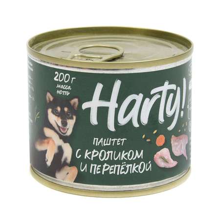 Корм для собак Harty 200г паштет с кроликом и перепелкой для чувствительного пищеварения консервированный