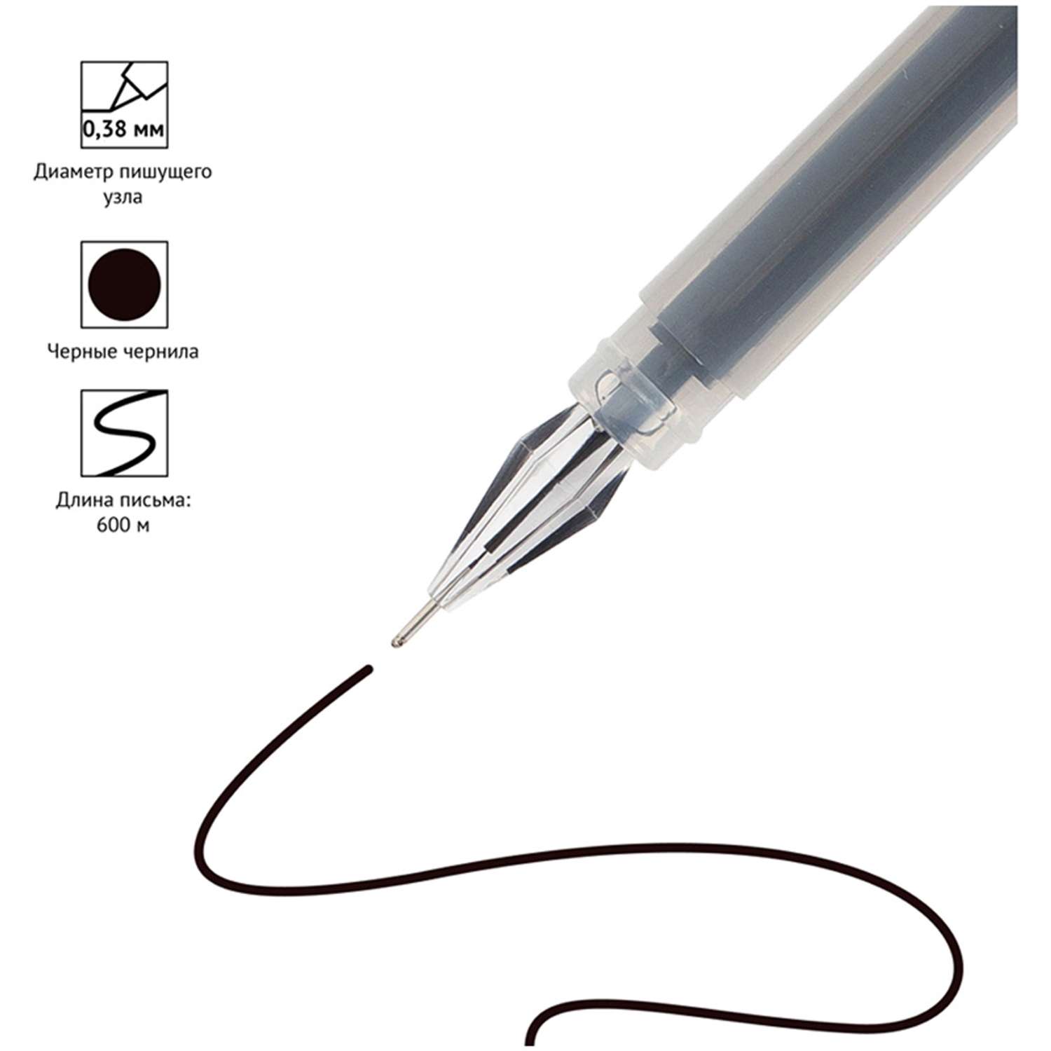 Ручка гелевая СПЕЙС HC-2 черная 0.38 мм бесстержневая игольчатый наконечник 12 шт - фото 2