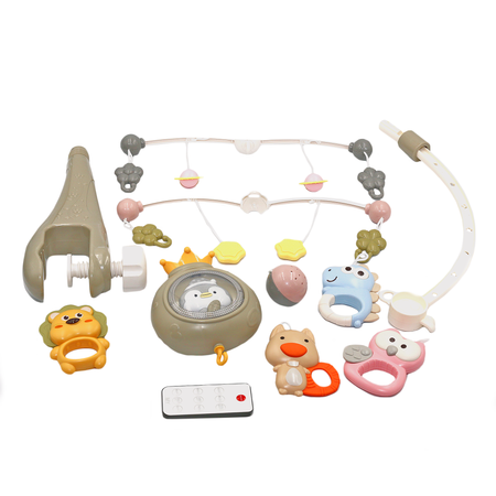 Музыкальный мобиль с пультом SHARKTOYS с проектором каруселька Зоопарк со съёмными игрушками