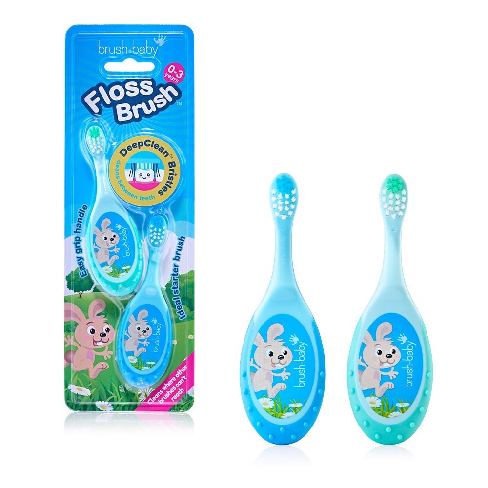 Детская зубная щетка Brush-Baby FlossBrush 0-3 лет 2шт бирюзовая+голубая - фото 1