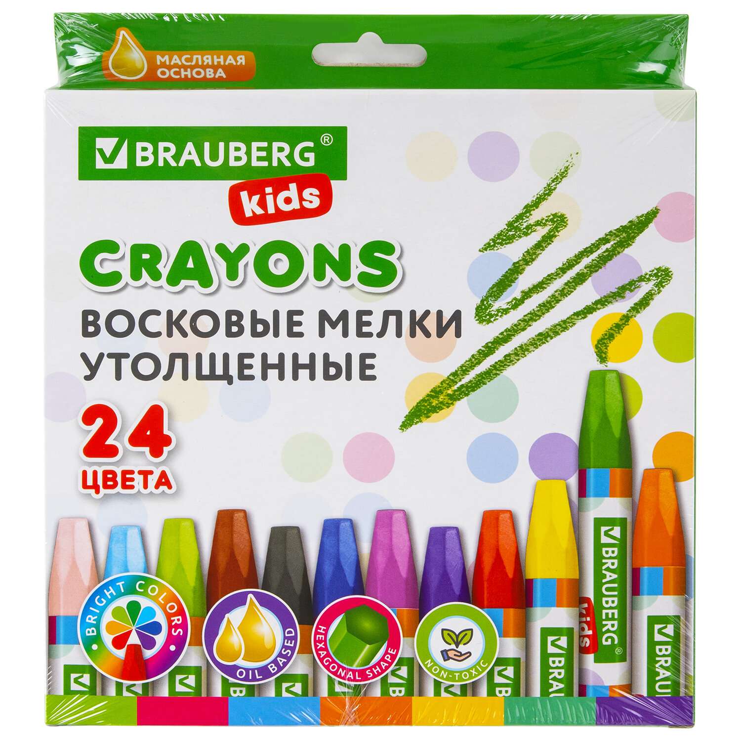 Восковые мелки Brauberg для рисования утолщенные набор 24 цвета на масляной основе - фото 2