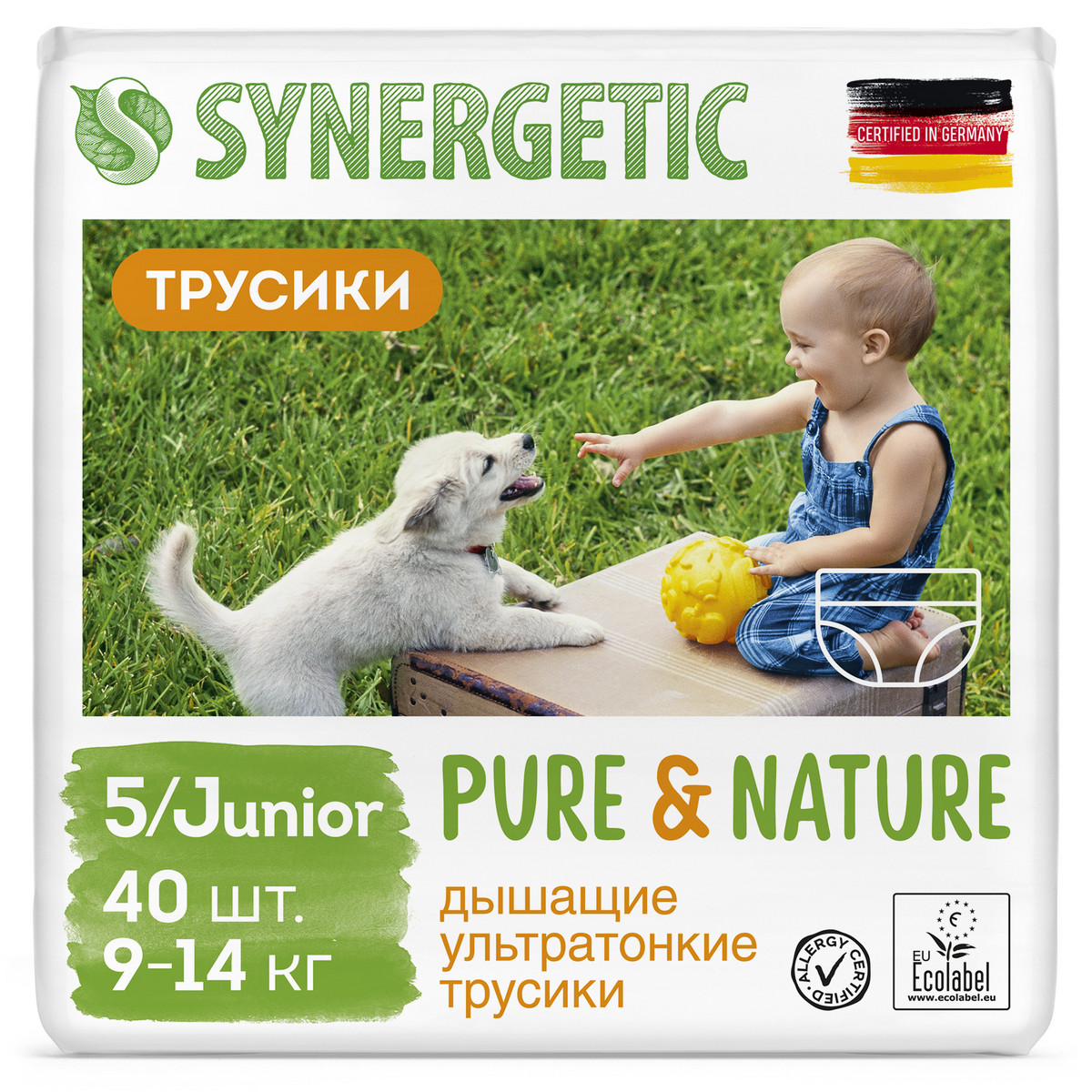 Подгузники-трусики SYNERGETIC Pure Nature 5 Junior 9-14 кг ультратонкие 40  шт купить по цене 739 ₽ в интернет-магазине Детский мир