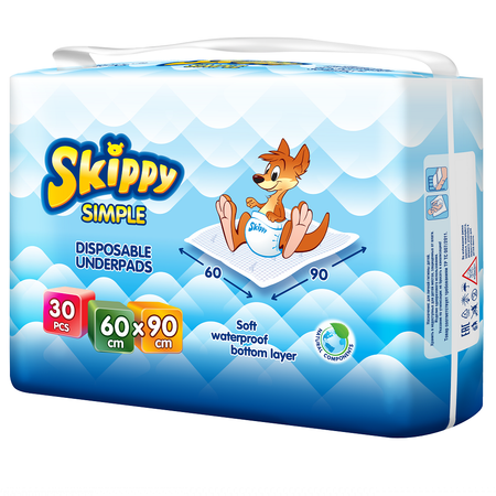 Пеленки Skippy детские гигиенические впитывающие Simple 60x90 30 шт 8034