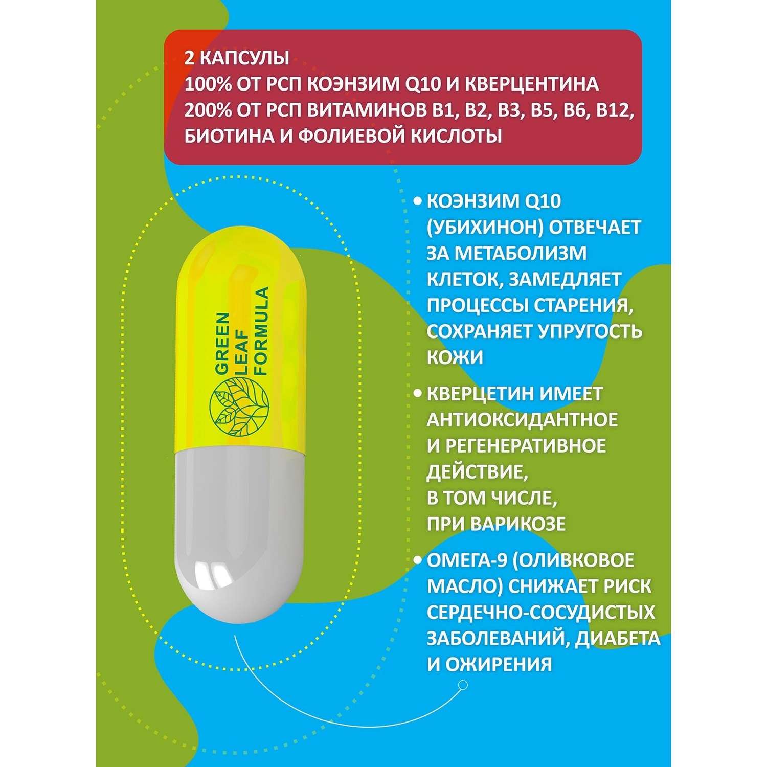 Коэнзим Q10 капсулы с биотином Green Leaf Formula антиоксиданты для сердца и сосудов 790 мг 60 капсул - фото 3