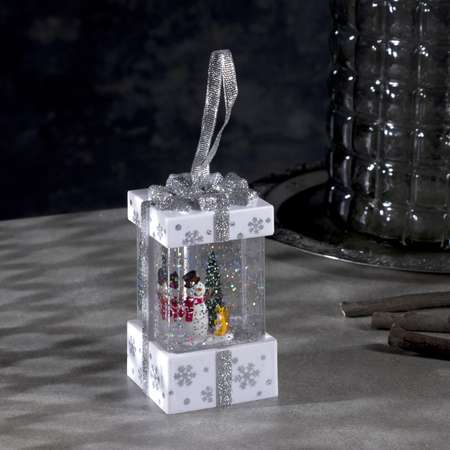 Светодиодная фигура Sima-Land «Снеговик в белом подарке» батарейки не в комплекте свечение тёплое белое