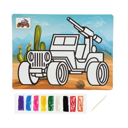 Фреска Школа Талантов с цветным основанием «Машина с пулеметом» 9 цветов песка по 2 г
