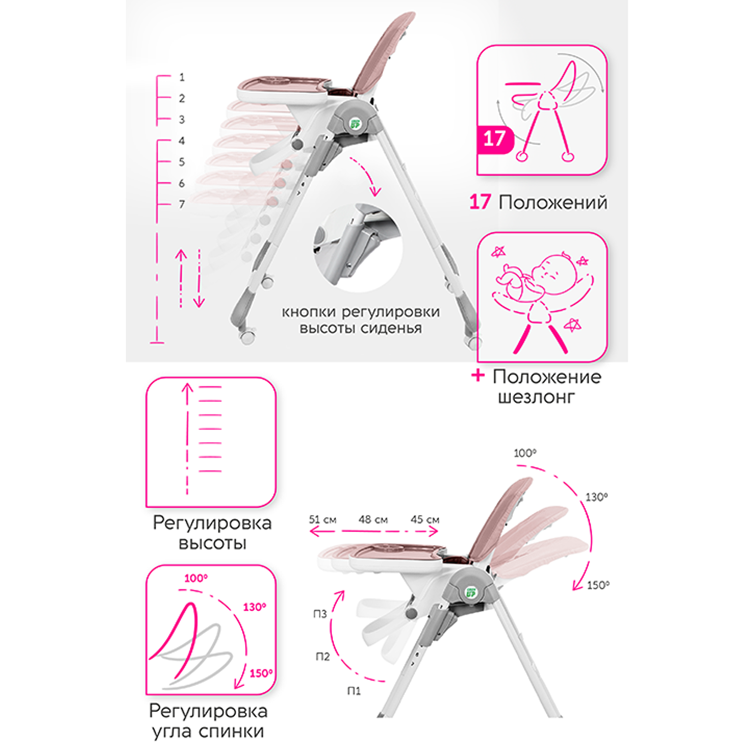 Стульчик для кормления Grow n Up Baby High Chair - фото 7