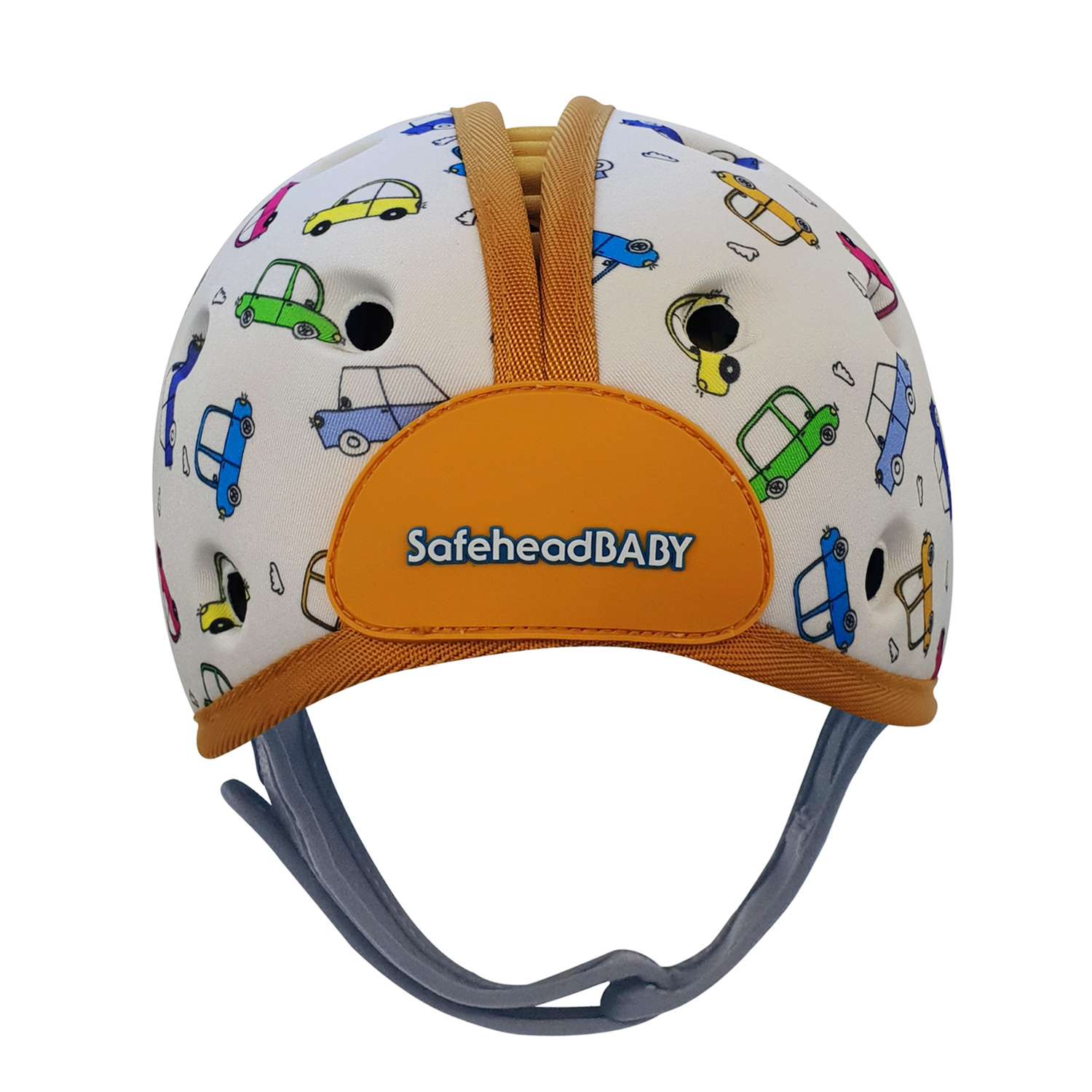 Шапка-шлем SafeheadBABY для защиты головы Машинки бело-оранжевый - фото 1