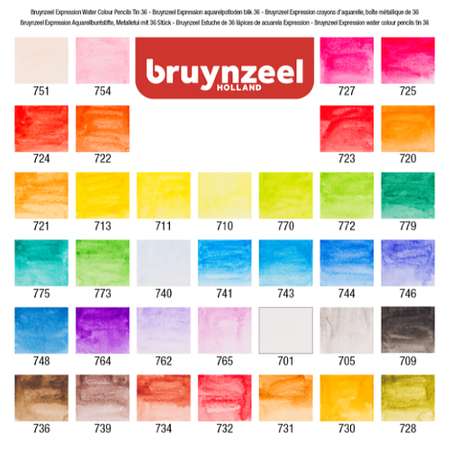 Набор акварельных карандашей BRUYNZEEL Expression Aquarel 36 цветов и кисть в металлическом коробе-пенале