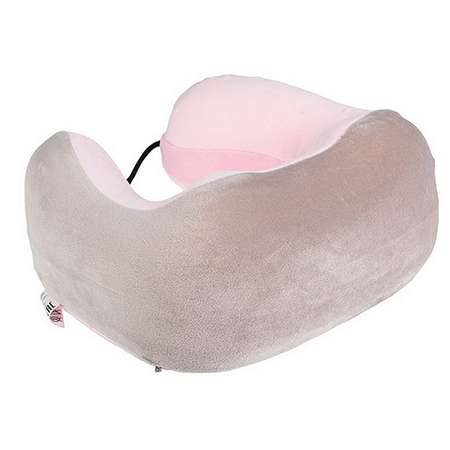 Массажер Bradex подушка-подголовник дорожная для шеи серо-розовая