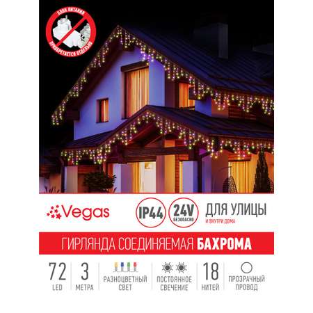 Электрогирлянда-конструктор Vegas Бахрома 72 разноцветных LED ламп 18 нитей 24V