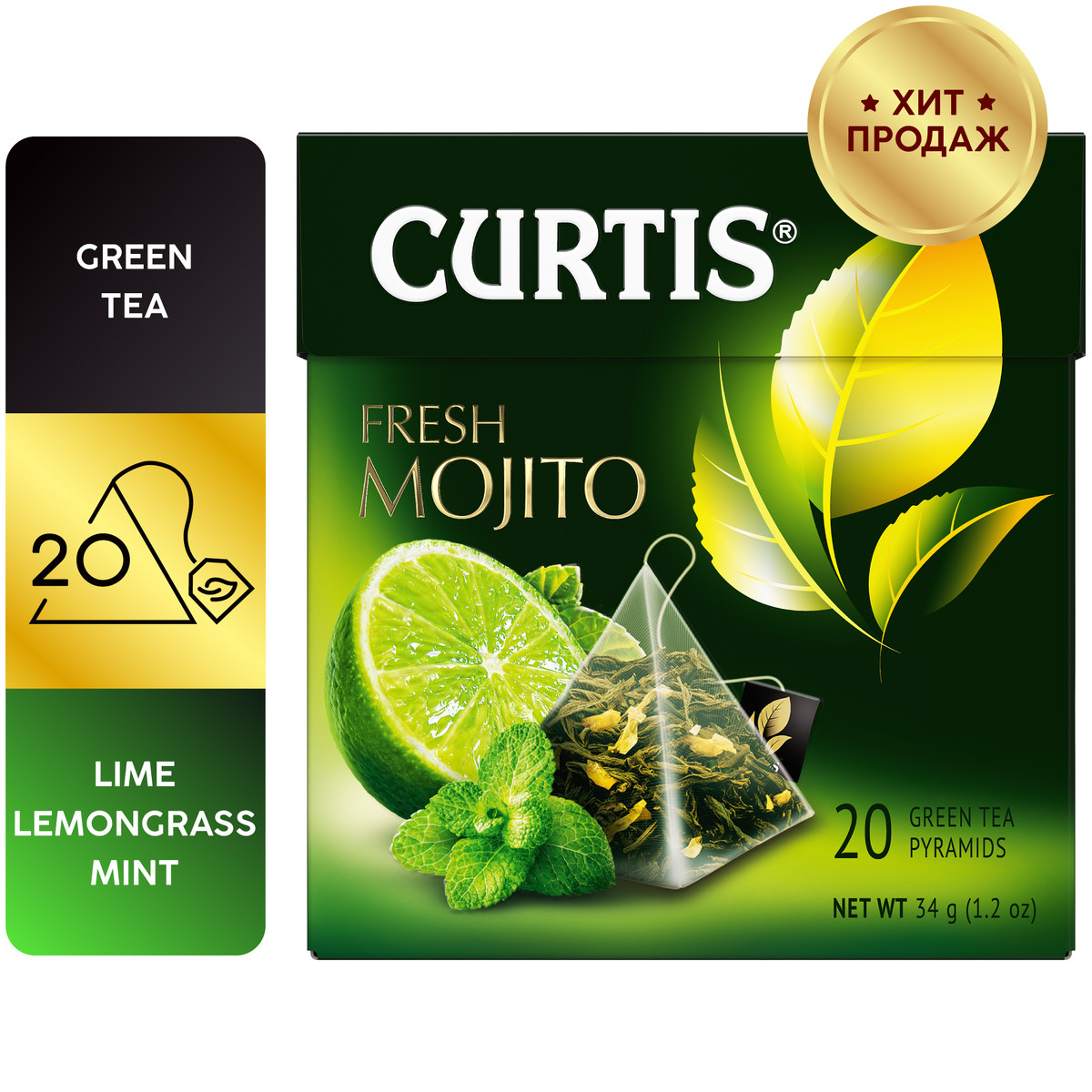 Чай зеленый Curtis Fresh Mojito 20 пирамидок с ароматом мохито мятой цедрой цитрусовых лемонграссом - фото 2