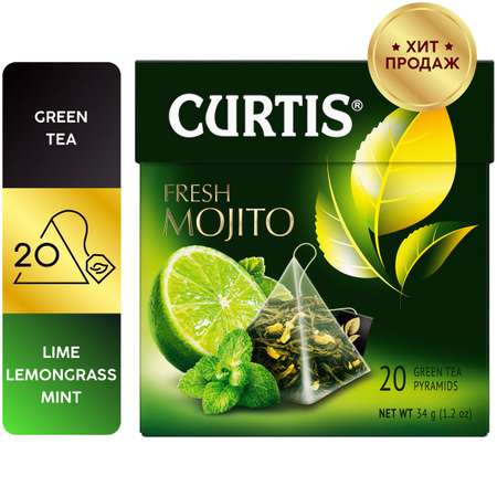 Чай зеленый Curtis Fresh Mojito 20 пирамидок с ароматом мохито мятой цедрой цитрусовых лемонграссом