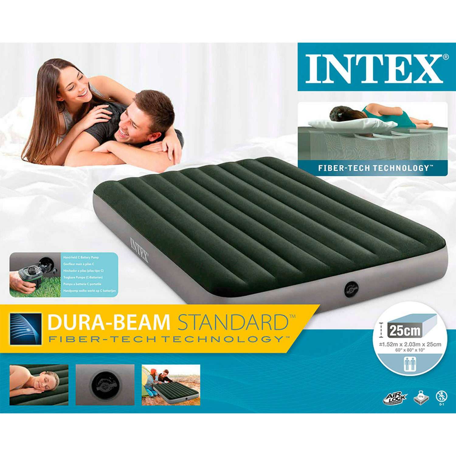 Надувной матрас INTEX кровать дюра бим престиж квин 152х191х25 см с насосом - фото 4