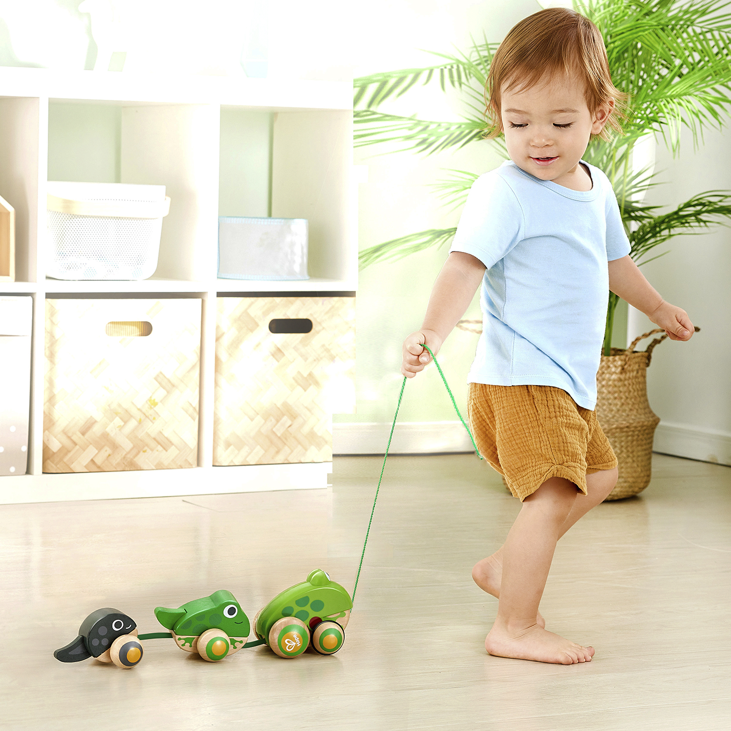 Игрушка для малышей каталка HAPE Семья лягушек на прогулке E0365_HP - фото 1