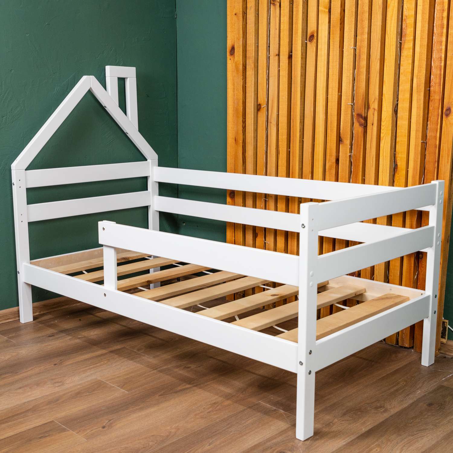 Кровать-домик 80х160 белая Alatoys подростковая деревянная с бортом - фото 4