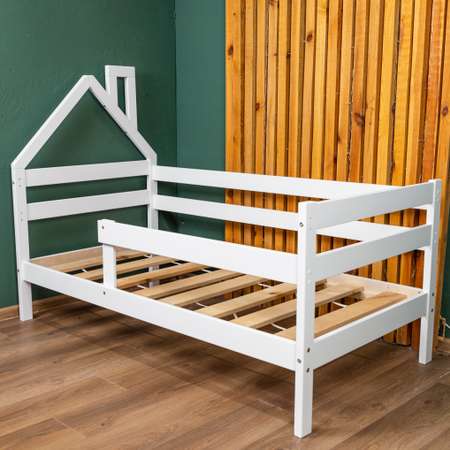 Кровать-домик 80х160 белая Алатойс подростковая деревянная с бортом