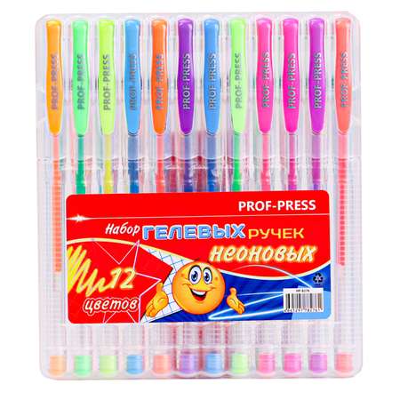 Ручки гелевые Prof-Press флуоресцентные неоновые 12 штук