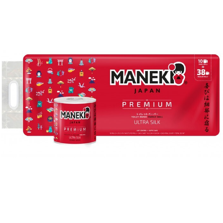 Туалетная бумага Maneki Red 3 слоя 30 м гладкая без аромата 10 рулонов