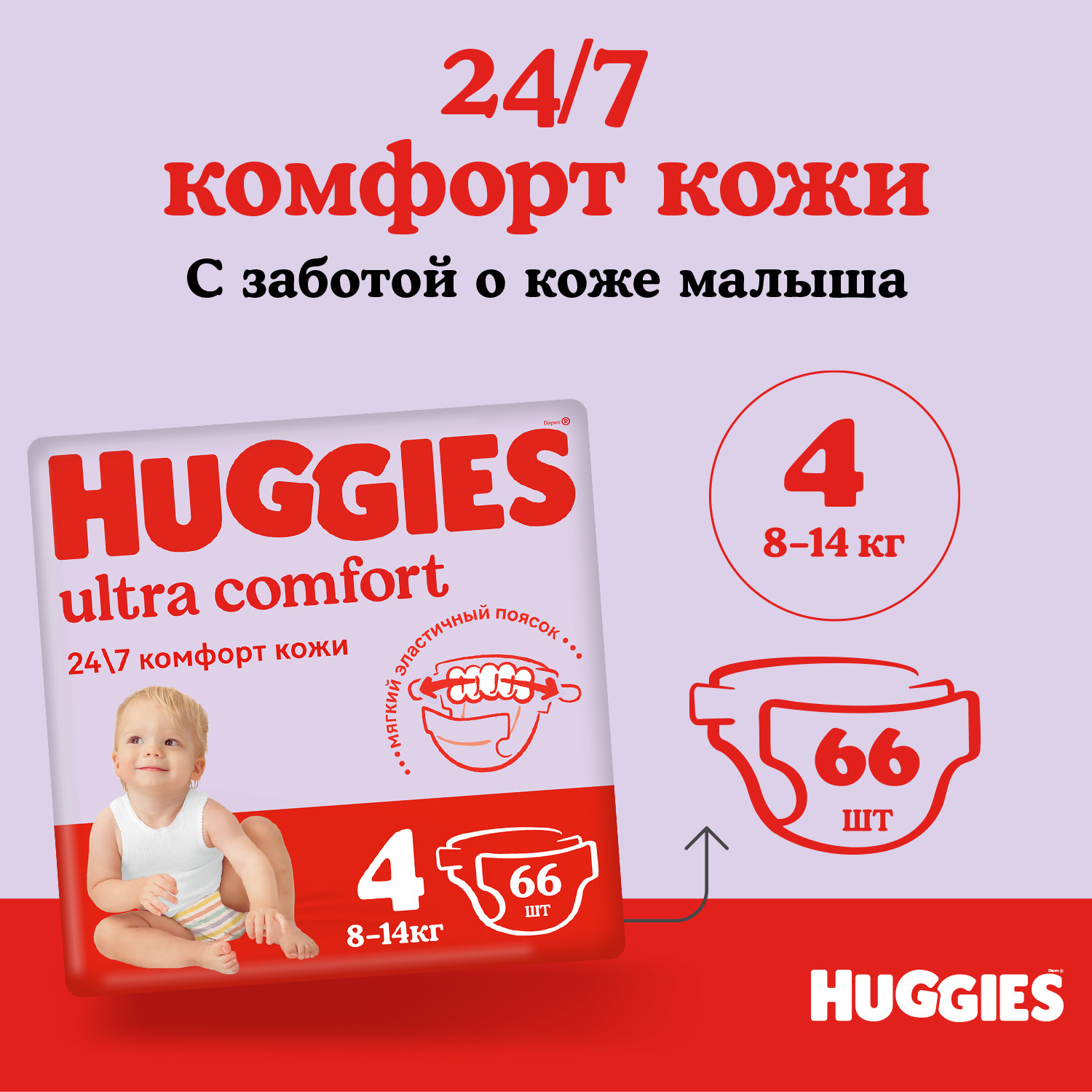 Подгузники Huggies Ultra Comfort 4 8-14кг 66шт - фото 4