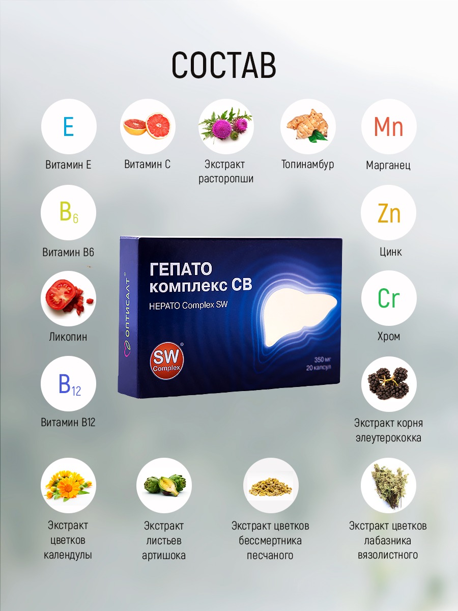 Витамины+Микроэлементы Гепато Оптисалт для печени 20 капсул - фото 3