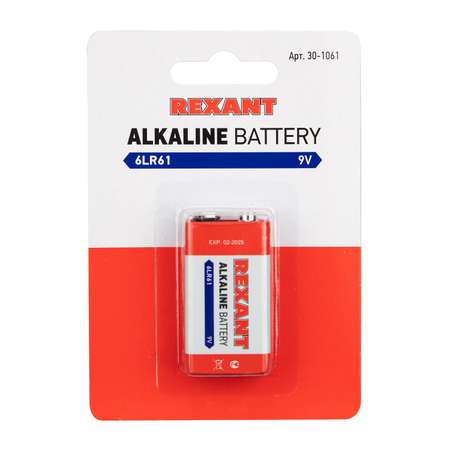 Алкалиновая батарейка REXANT тип Крона 6LR61