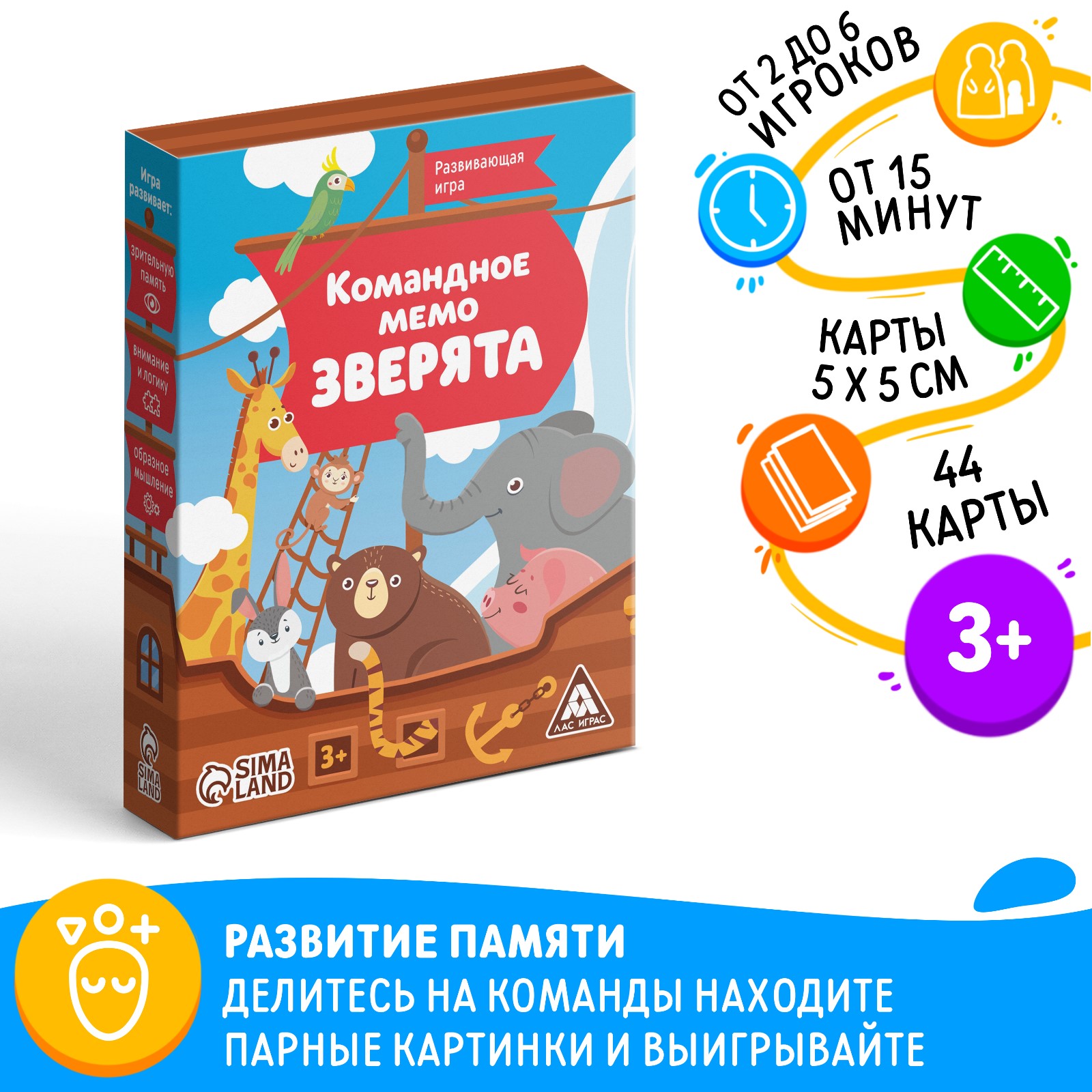 Настольная игра Лас Играс «Командное мемо. Зверята» 44 карты 3+ - фото 1