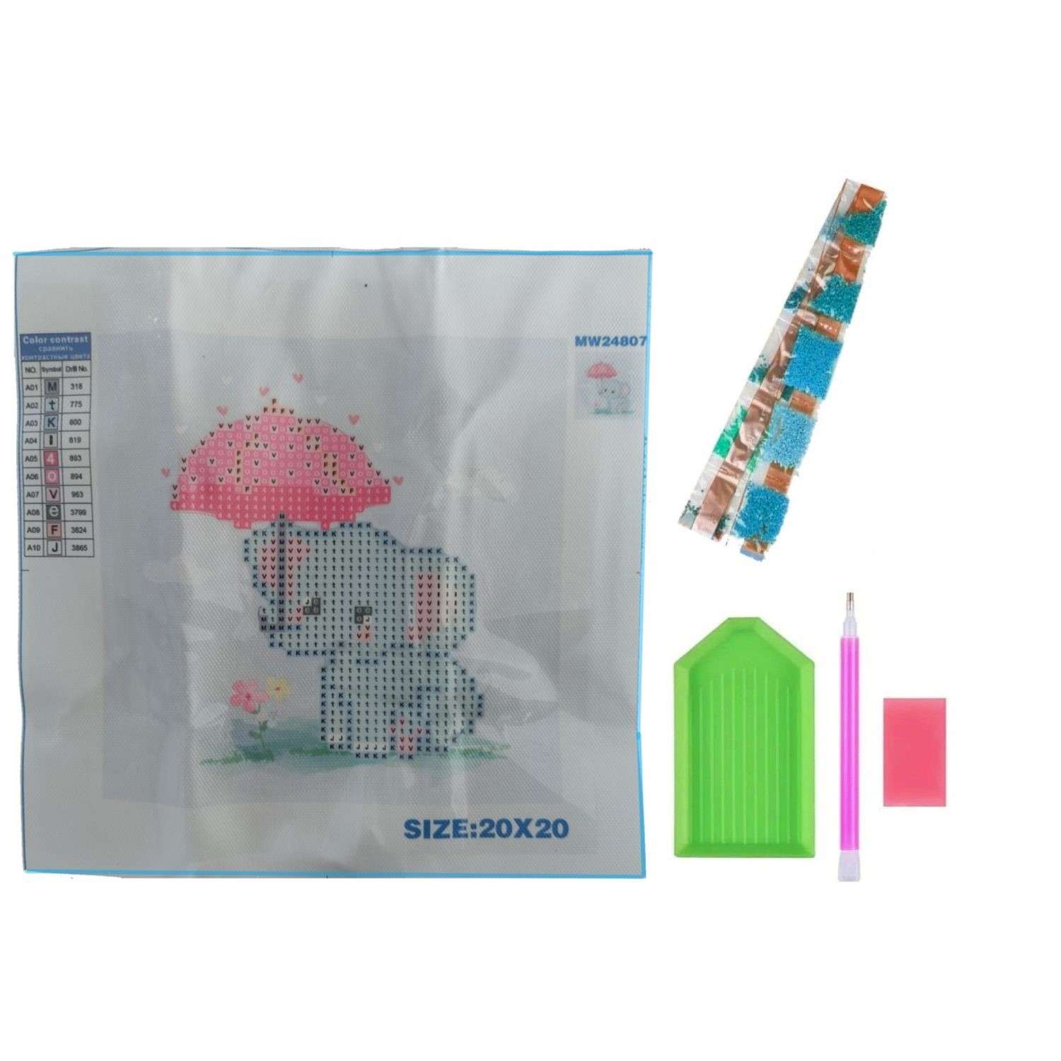 Алмазная мозаика Seichi Слонёнок с зонтиком 20х20 см - фото 4
