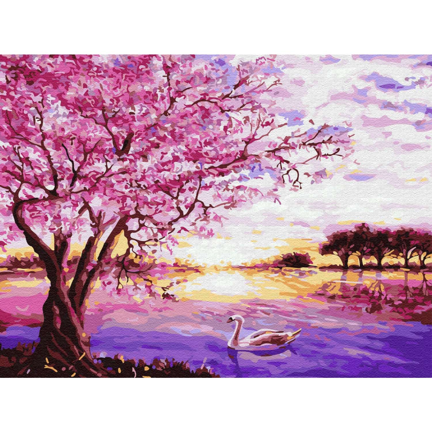 Картина по номерам Цветной Сакура и лебедь 30x40 см - фото 1