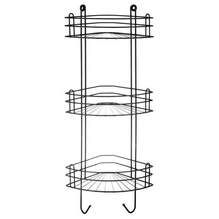 Полка для ванной угловая El Casa 3-х ярусная с крючками 28.6х18х71 см Черная радиальная глубокая