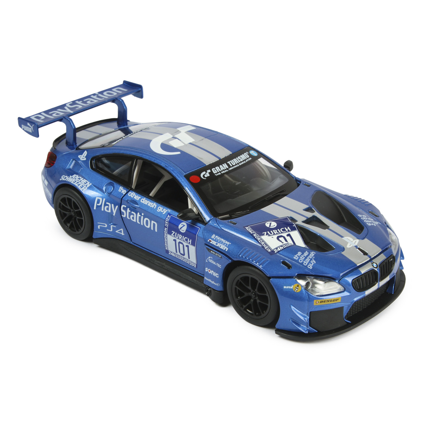 Машинка Mobicaro 1:24 BMW M6 GT3 Серебристо-синяя 68255B 68255B - фото 3