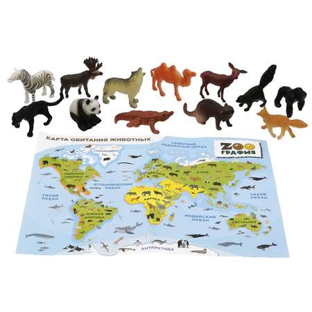 Игровой набор S+S Животные с картой обитания внутри 12 шт Zooграфия