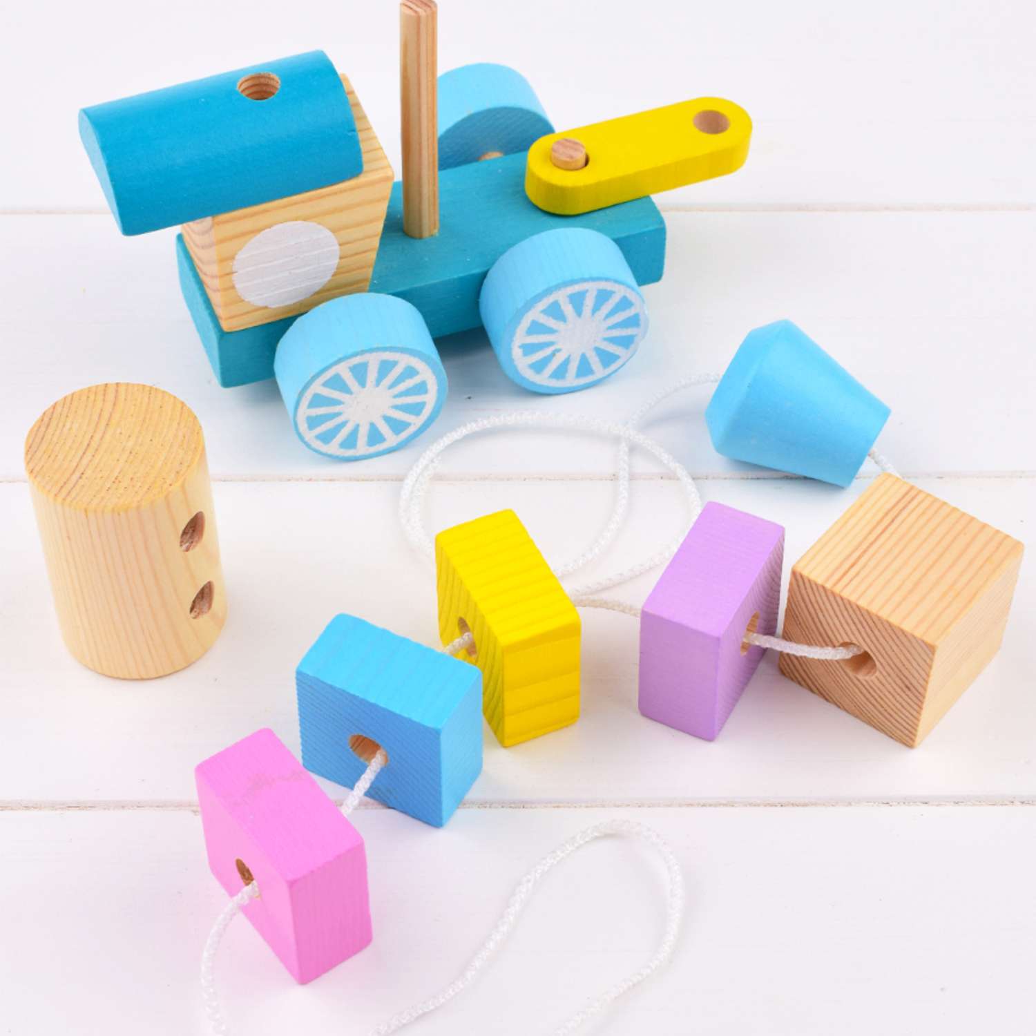 Каталка деревянная Томик развивающая игрушка Паровоз с вагоном 15 деталей 1-30 - фото 6