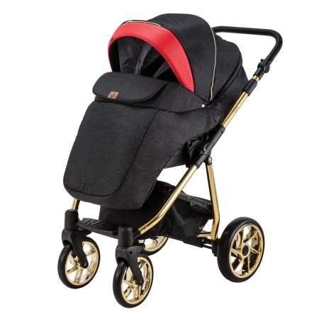 Коляска 3в1 BeBe-mobile Gusto SE GU201 Черный-Красная перфорированная кожа-золотая рама