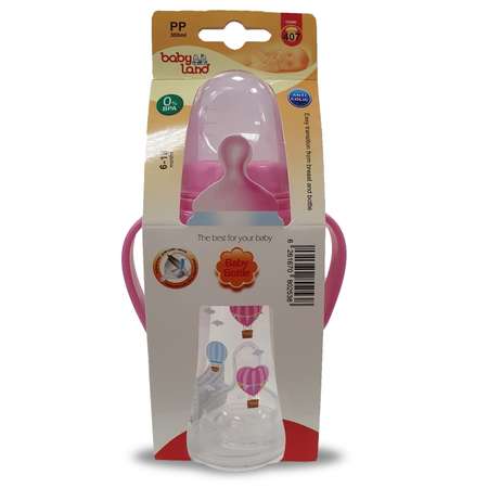 Бутылочка Baby Land с ручками 300мл с силиконовой анатомической соской Air System розовый