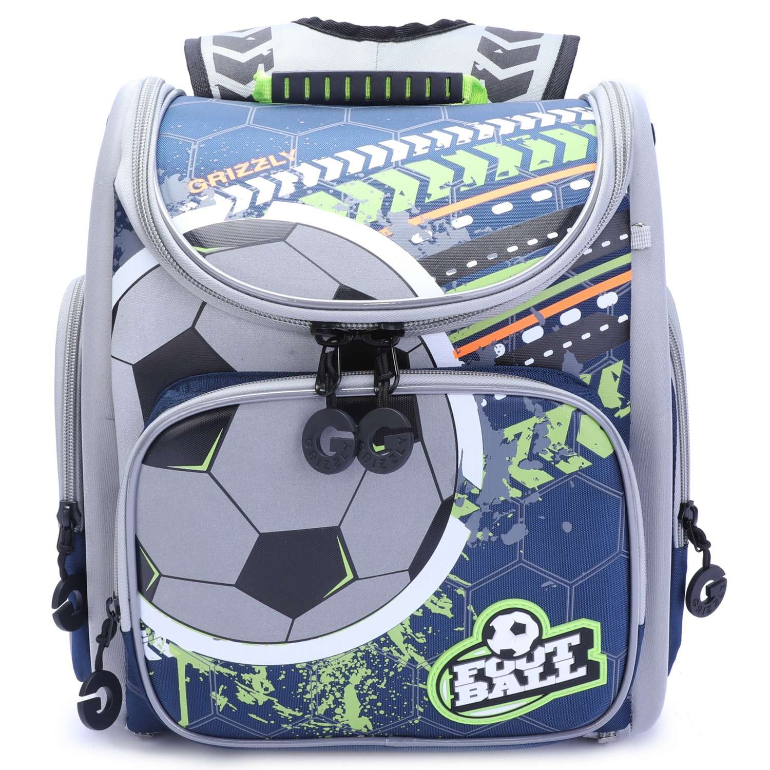 Рюкзак школьный Grizzly Футбол Черный-Салатовый RA-970-1/1 - фото 1