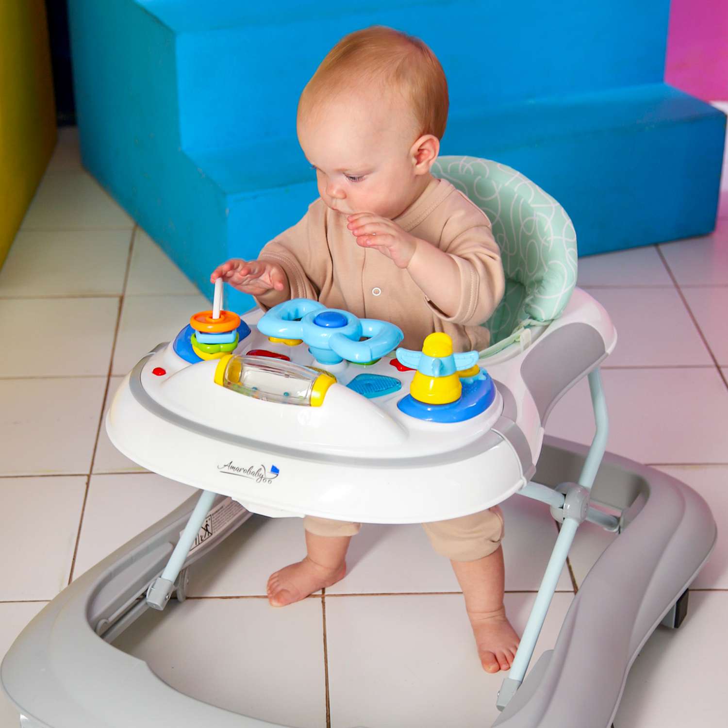 Ходунки детские AmaroBaby с электронной игровой панелью Strolling Baby GRAY серый - фото 7