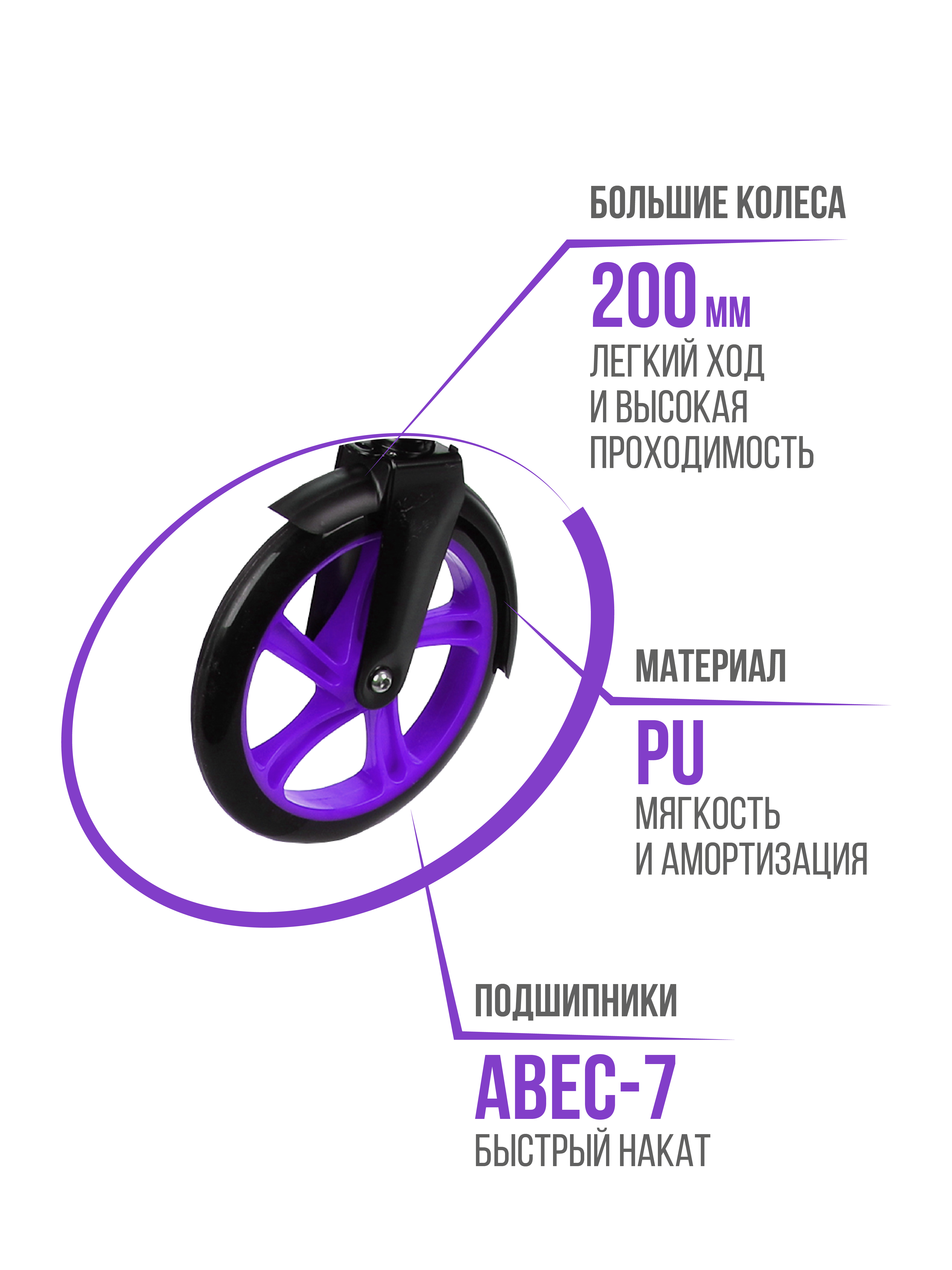 Самокат двухколесный X-Match складной Liberty 200 мм PU фиолетовый - фото 4