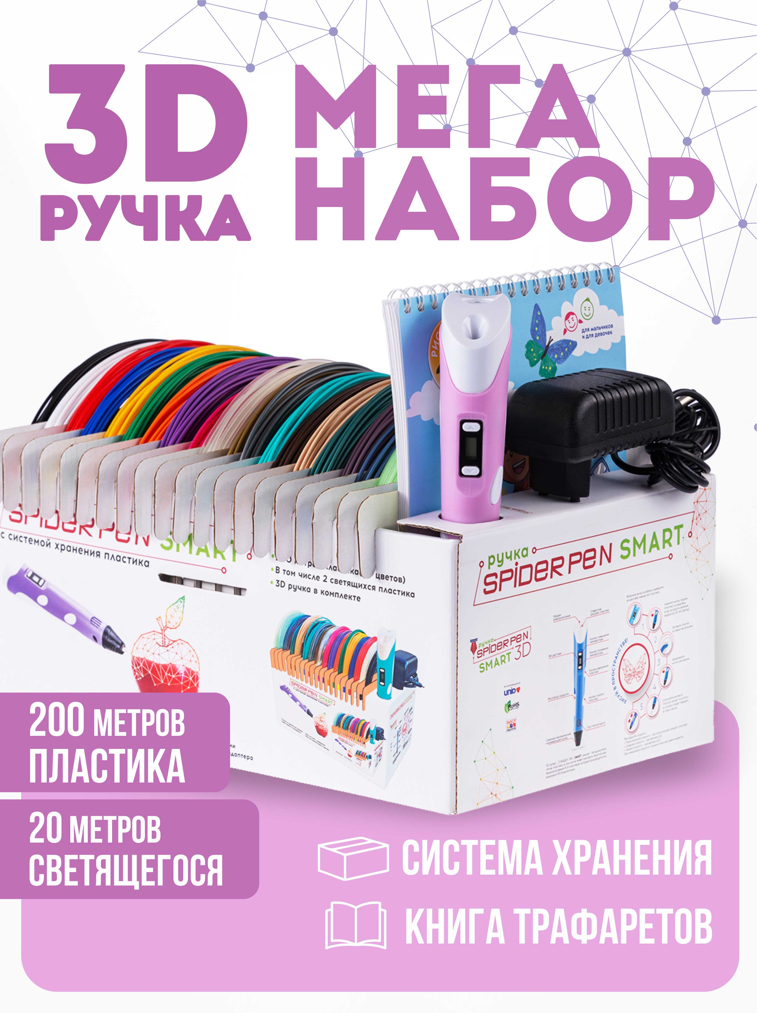 3D ручка с набором Spider Pen 3Д ручка + пластик+ трафареты розовя купить  по цене 2895 ₽ в интернет-магазине Детский мир