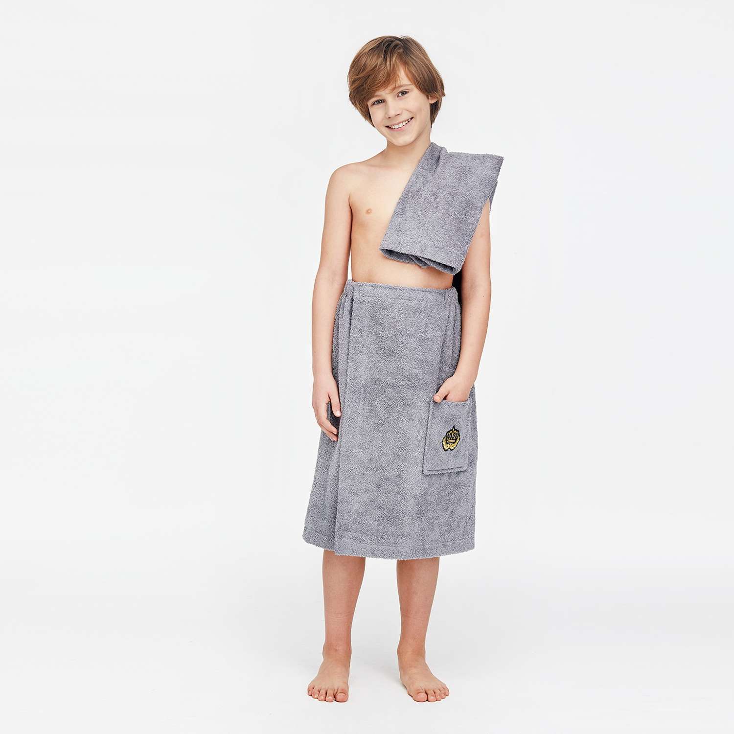 Комплект для бани Forsalon детский махровый килт и полотенце серый - фото 1