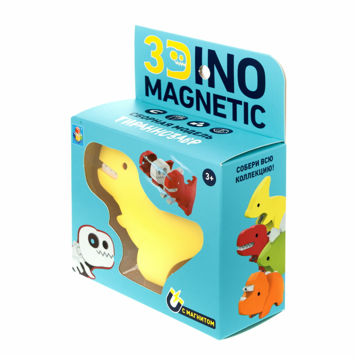 Сборная модель 1TOY 3Dino Magnetic Тираннозавр желтый - фото 9