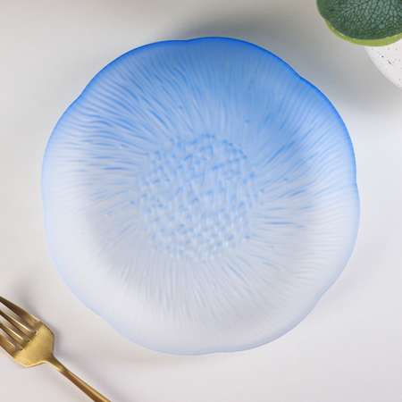 Тарелка Sima-Land стеклянная обеденная «Лотос» d=19 5 см цвет синий